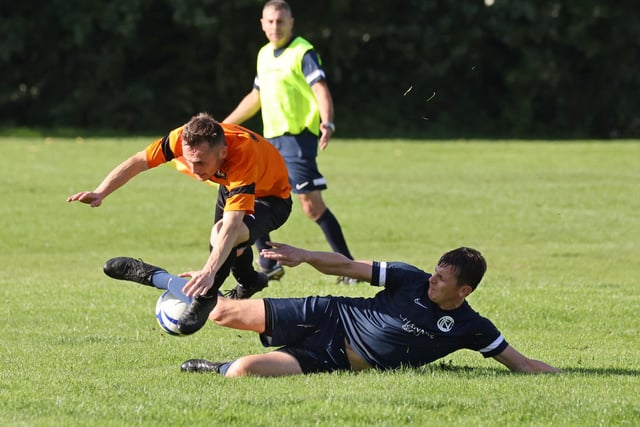 Mother Shipton (orange/black) v North End Cosmos. Picture by Kevin Shipp