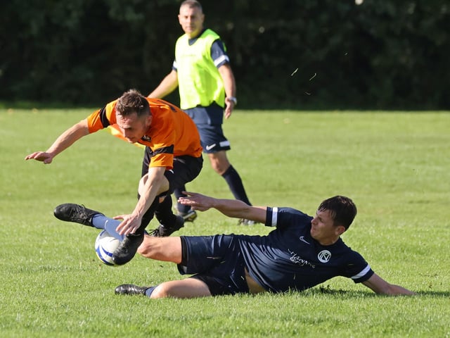 Mother Shipton (orange/black) v North End Cosmos. Picture by Kevin Shipp