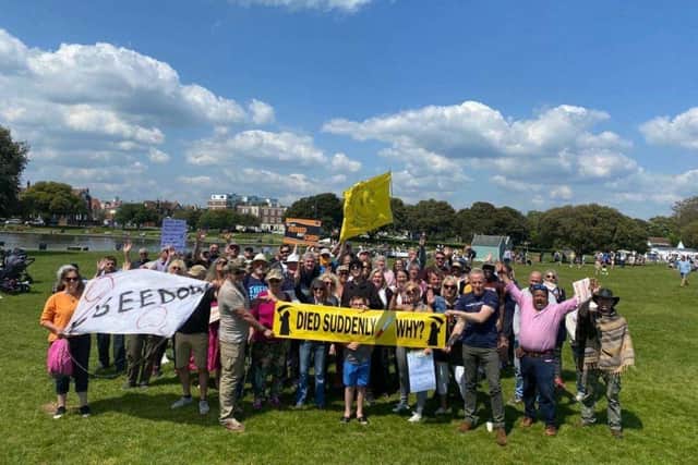 Protestors in Southsea Common on Saturday, May 20. They were demonstrating against a 'cashless' society, hospital wait times and other issues which they see as 'restrictions' on their freedom. Picture: Joe Ward.