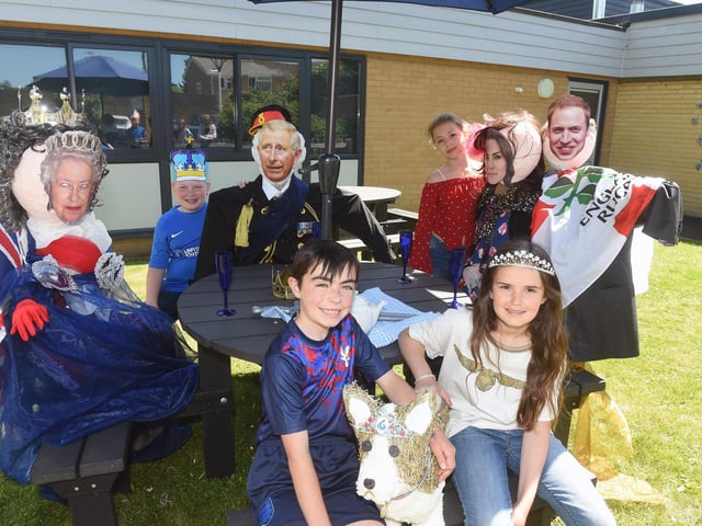 Gomer Junior School in Alverstoke, celebrated The Queen's Platinum Jubilee by making royal family scarecrows. Pictured is: (back) Oliver Caisley (11) and Willow Toastivine (11) with (front) Jacob Willis (9) and Mia Walls (10).