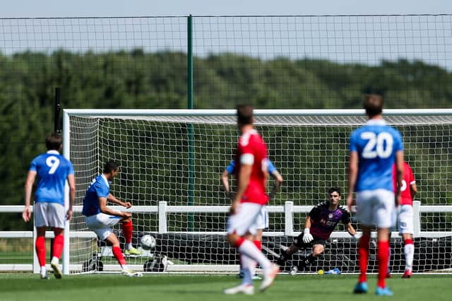Gassan Ahadme sends Bristol City's keeper the wrong way to register his second of the match. Picture: Rogan/JMP