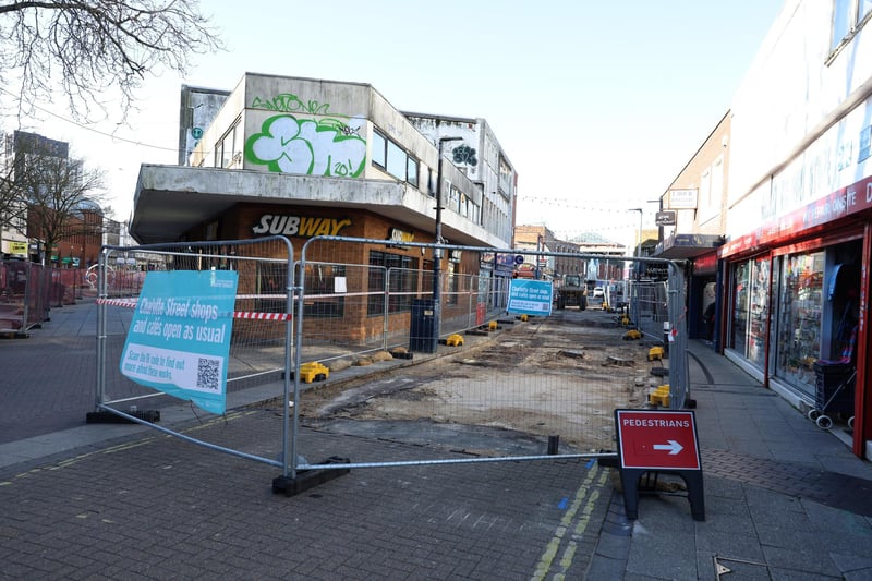Improvement works going on in Commercial Road (the end outside Subway) and at the end of Charlotte Street in Portsmouth, Hampshire.
Monday 12th February 2024.
Picture: Sam Stephenson.