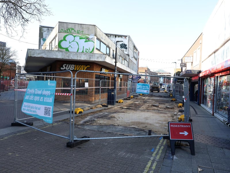 Improvement works going on in Commercial Road (the end outside Subway) and at the end of Charlotte Street in Portsmouth, Hampshire.
Monday 12th February 2024.
Picture: Sam Stephenson.
