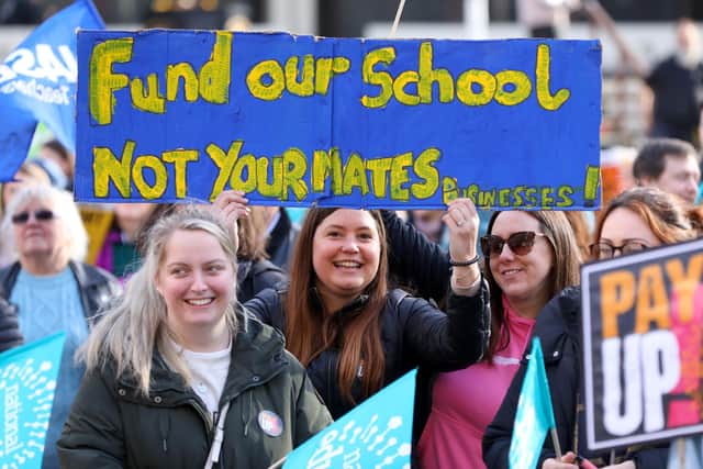 Striking teachers at the National Education Union rally in Guildhall Square, Portsmouth
Picture: Chris Moorhouse (jpns 010223-04)