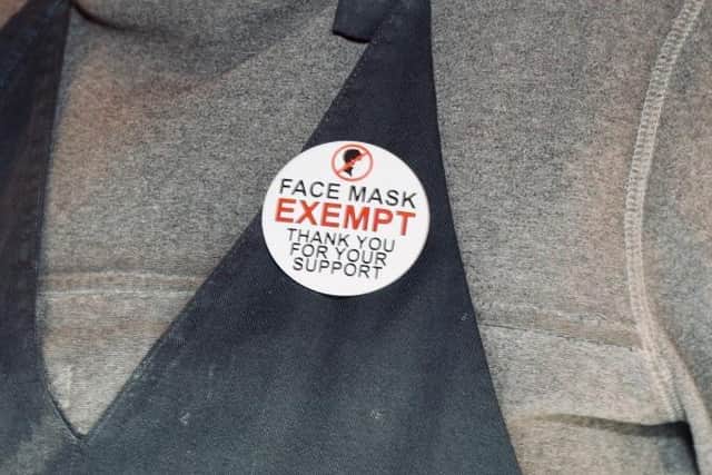 Nancy's mask exemption badge. Picture: Chris Moorhouse.
