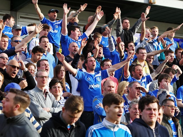 Pompey fans at Newport's Rodney Road.