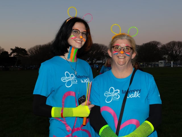 Izzy Lothian, 15 and Kathy Jackson came to Castle Field to take part in the Alzheimers Society Glow Walk on Friday evening. Photos by Alex Shute