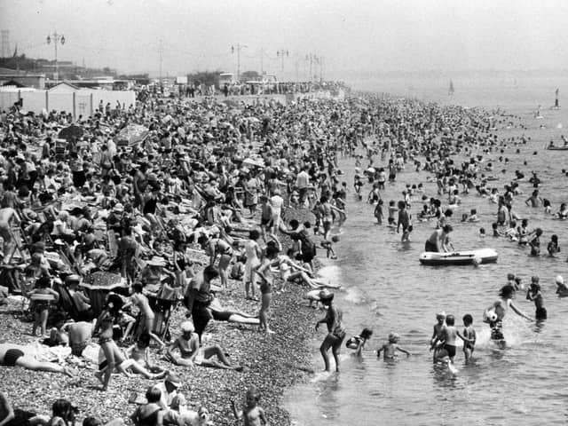 Crowds flock to Southsea beach to take advantage of the sun in July, 1982. The News PP5179