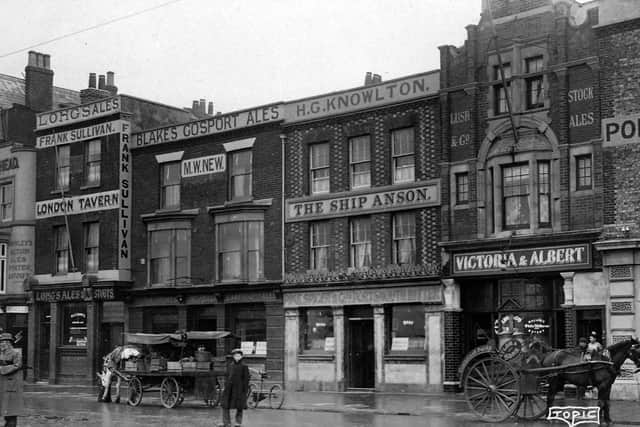 Five pubs in a row on The Hard, Portsmouth, circa 1910. A pub crawl within 100 yards. Picture: Robert James collection.