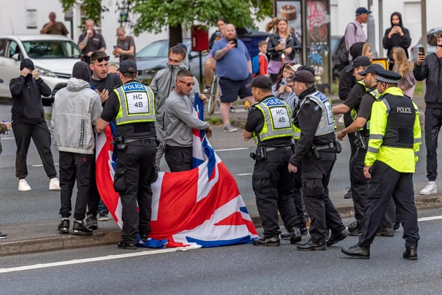 The M275 is brought to a standstill by Anti-immigration protesters. Picture: Mike Cooter (070824)