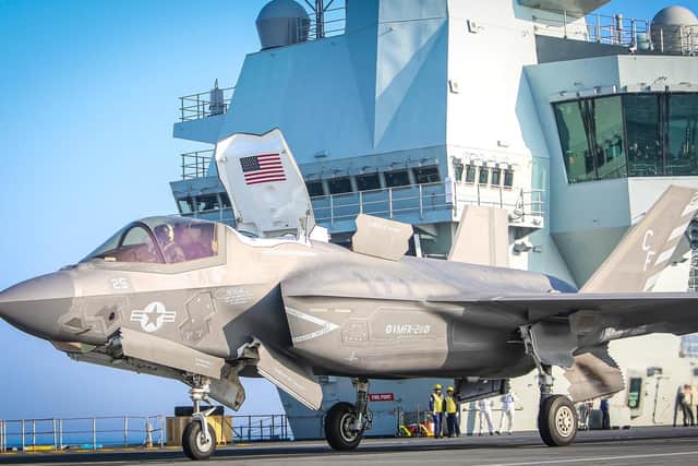 An American F-35 jet from the US Marine Corps pictured on HMS Queen Elizabeth