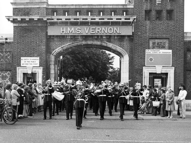 Royal band outside HMS Vernon on September 7, 1984. The News PP4254