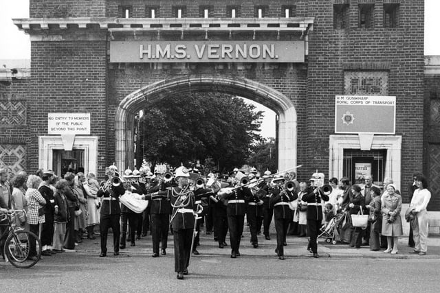 Royal band outside HMS Vernon on September 7, 1984. The News PP4254