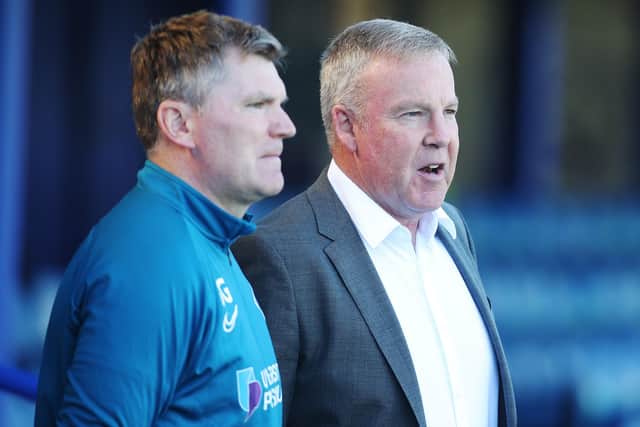 Pompey assistant-manager Joe Gallen and boss Kenny Jackett. Picture: Joe Pepler