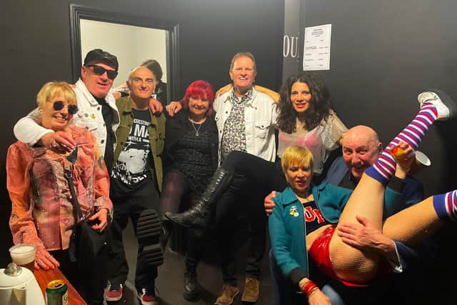Chris backstage at The Wedge with members of Oh! Gunquit and Paul Groovy and The Pop Art Experience. Picture by MichelePaul Photography.