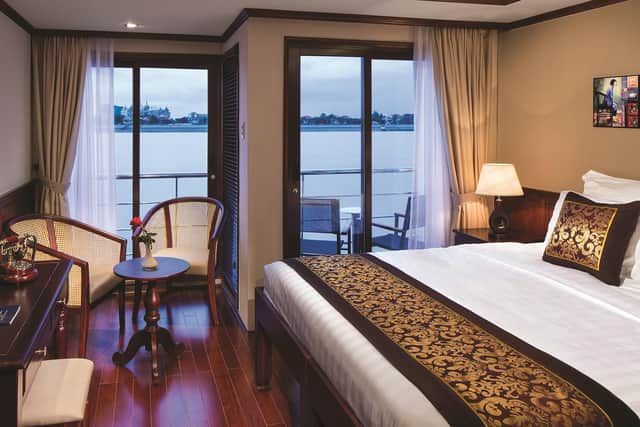 A stateroom with twin balcony on AmaDara. Image: AmaWaterways