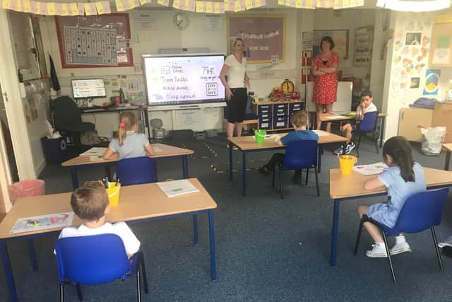 Turtle Pod learning in a socially distanced classroom.