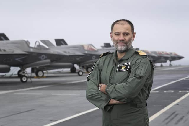 HMS QUEEN ELIZABETH CARRIES OUT EXERCISES AT SEA

Pictured: Commodore Steve Moorhouse, Commander Carrier Stike Group on the flight deck of HMS Queen Elizabeth.

HMS Queen Elizabeth has embarked two squadrons of F-35B stealth jets: the UK’s 617 Sqn and US Marine Corps fighter attack squadron 211. Alongside eight Merlin helicopters of 820 and 846 Naval Air Squadrons it is the largest air group to operate from a Royal Navy carrier in more than thirty years, and the largest air group of fifth generation fighters at sea anywhere in the world. This month’s Group Exercise (‘GROUPEX’) will see HMS Queen Elizabeth joined by warships from the UK, US and the Netherlands, which will accompany the carrier on her first global deployment in 2021. However, before then, the newly-formed Carrier Strike Group will be put through its paces off the north east coast of Scotland as part of Joint Warrior, NATO’s largest annual exercise.