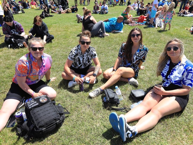 From left, Mia, Shania, Evie and Macy at Portsmouth Pride, Southsea Common. Picture: Chris Moorhouse (jpns 110622-11)