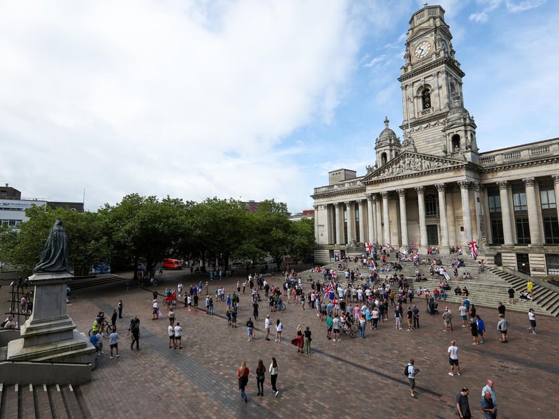 Protestors at Guildhall Square, Portsmouth. Picture: Chris  Moorhouse (030824-33)