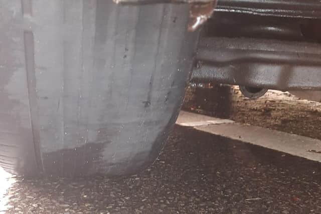 One of the tyres of the vehicle that crashed on the M27 this morning. Picture: Hampshire Roads Policing Unit.