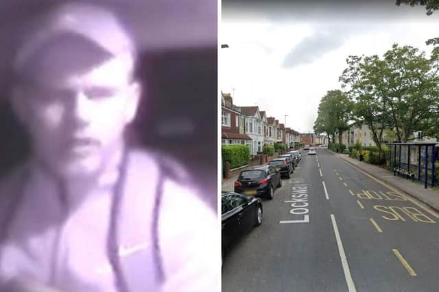 A taxi driver was attacked in Locksway Road, Police are searching for a man, pictured, connected to an attempted robbery. Picture: Portsmouth police/Google Street View.