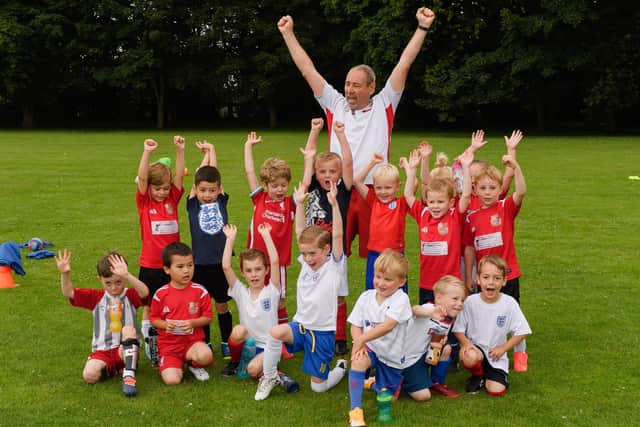 Stubbington Youth FC teams supporting England in the Euro 2020
Pictured is: Soccer Tots with Coach Barra.
Picture: Keith Woodland (110721-42)