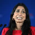 Fareham MP Suella Braverman received an infamous award by YouTube pranksters for Channel 4's The Last Leg at a hoax boat naming ceremony on the River Wallington. (Photo by Leon Neal/Getty Images).
