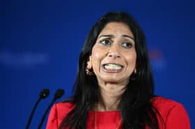 Fareham MP Suella Braverman received an infamous award by YouTube pranksters for Channel 4's The Last Leg at a hoax boat naming ceremony on the River Wallington. (Photo by Leon Neal/Getty Images).