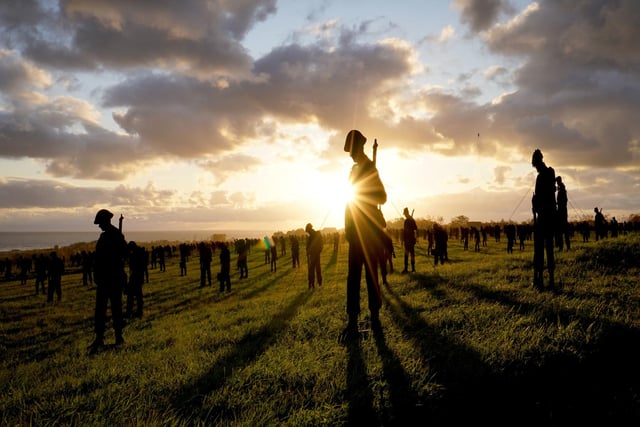 The 1,475 statues honour each of the servicemen who fell on D-Day itself and stand in the shadows of the memorial overlooking Gold Beach, where many of them landed almost 80 years ago.