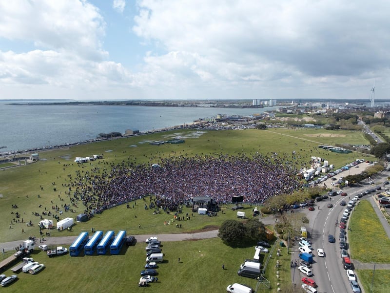 Unbelievable drone footage has captured the amount of people that have turned out to support Pompey FC following the team's promotion and League One title. Picture Credit: Marcin Jedrysiak