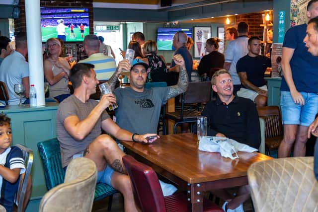 Celebration at the Shepherds Crook as England beat Germany 2-1. Picture: Mike Cooter (310722)