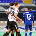 Sean Raggett celebrates his winner at Ipswich.  Picture: Nigel Keene
