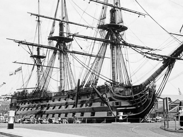 The Royal Navy flagship 'HMS Victory' at Portsmouth in Hampshire, UK, 21st July 1964. (Photo by Evening Standard/Hulton Archive/Getty Images)