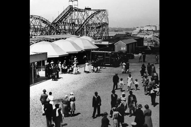 Southsea funfair in the 1930's, with the Wild Mouse ride. Looks like it was made of wood.