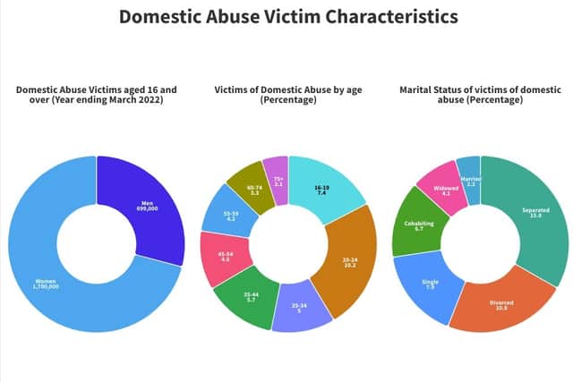 Domestic violence is one of the most common types of crimes that affect men and women each year. The data demonstrates how the victims of domestic abuse tend to be women in comparison to men and that 10.2 percent of people aged between 20 and 24 experience domestic abuse. 

The source of the information is the Office for National Statistics with up-to-date data from the year ending March 2022.