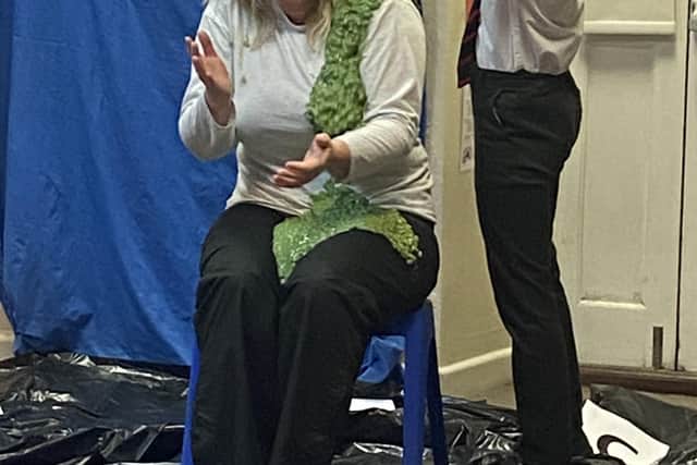 Junior School headteacher Mrs Amy Wislon-Smith is gunged as part of the school's Just Giving Day.