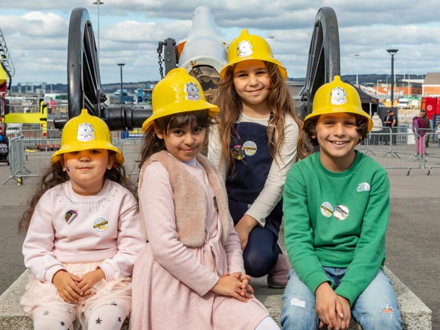 Yasmina Mohammad (4), Cedra Mohammad (8), Nasrina Alshattarat (7) and Nasin Alshattarat (7) at the UKRO event at Portsmouth Historic Dockyard. Picture: Mike Cooter (280924)