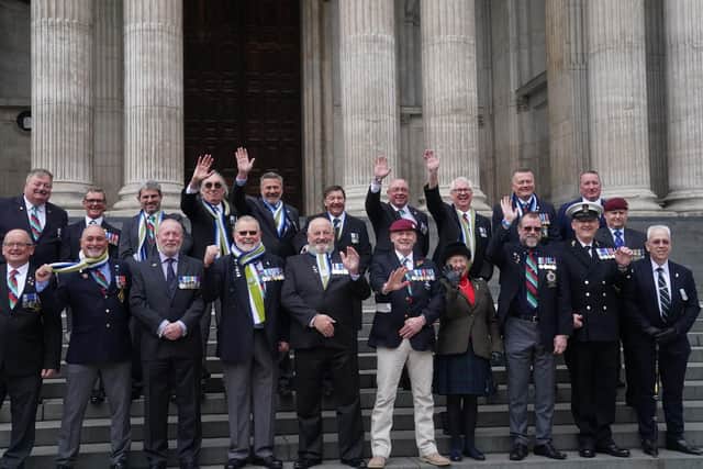 Veterans after attending a service to mark 40th anniversary of the departure of the Falklands Taskforce at St Paul's Cathedral in London. Photo: Victoria Jones/PA Wire