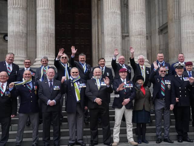 Veterans after attending a service to mark 40th anniversary of the departure of the Falklands Taskforce at St Paul's Cathedral in London. Photo: Victoria Jones/PA Wire