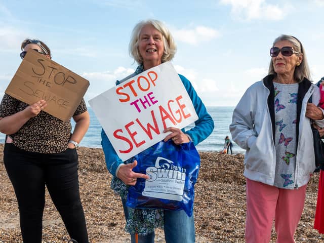Some of the hundreds who came to Stop The Sewage Southsea's first protest against Southern Water in October. Picture: Mike Cooter (161021)