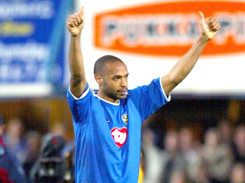 An iconic image as Thierry Henry, then arguably the world's greatest player, dons a Pompey shirt after a 1-1 draw at Fratton in May 2004. The Arsenal legend recognised the class of Blues fans who saluted him after running Harry Redknapp's side ragged in the FA Cup a couple of months earlier.