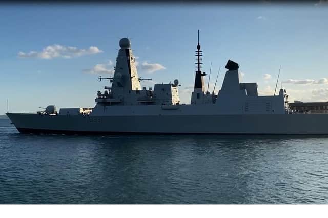 HMS Dauntless pictured leaving Portsmouth on Friday evening. Photo: Proud of Portsmouth.