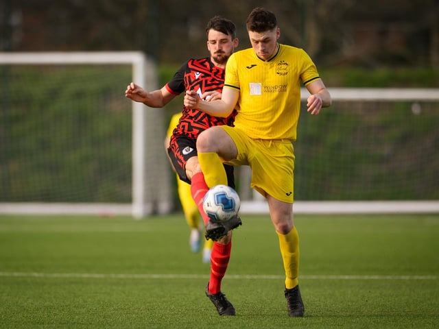 Action from Harvest's 4-1 win at home to Locks Heath (red and black kit) in the Hampshire Premier League. Picture: Keith Woodland (180321-733)