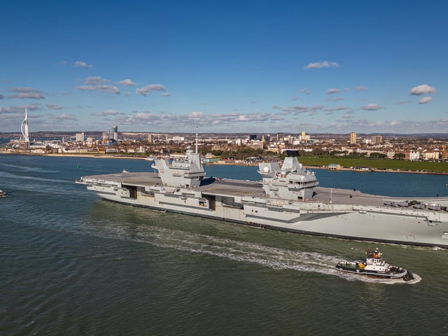 HMS Prince of Wales sailing from Portsmouth on February 12. Picture: Matt Adamiak.