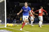 Conor Shaughnessy celebrates his late, late winner for Pompey against Wycombe. Pic: Jason Brown.