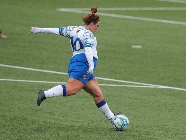 A great strike from Chloe Dark puts Hawks 4-1 up. Picture: Dave Haines