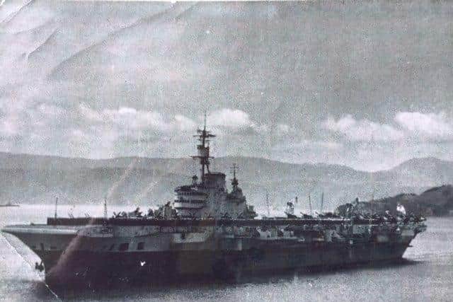 Albert's ship, aircraft carrier HMS Indefatigable pictured in the Pacific during the Second World War. Photo: Royal Navy