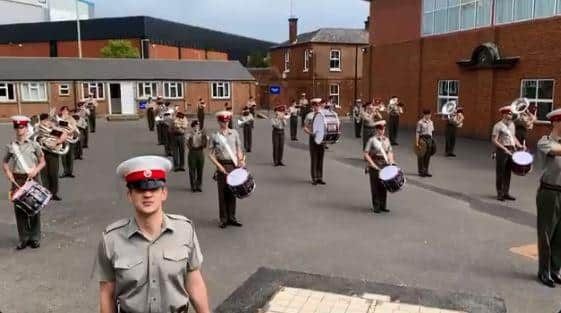 Screen grab of Royal Marines band wishing Captain Tom Moore a happy birthday. Picture: Royal Navy via Twitter
