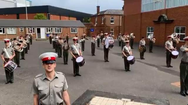 Screen grab of Royal Marines band wishing Captain Tom Moore a happy birthday. Picture: Royal Navy via Twitter